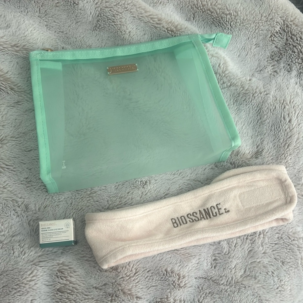 New Biossance eye cream and bag